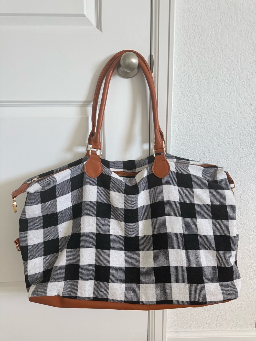 Plaid, Buffalo plaid, Checkered Black and White Duffle Bag